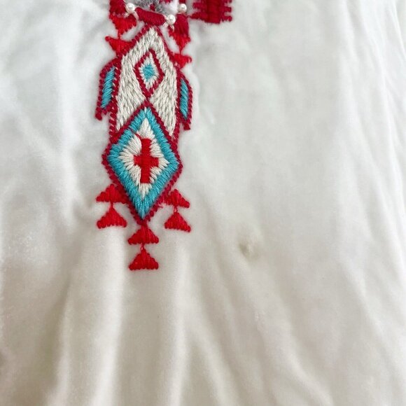 Johnny Was Ybom Aztec Velvet Embroidered Tunic Womens Small White Red Blue - Picture 4 of 9